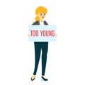 Too young woman holding board with a text vector isolated