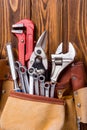 Tool belt with hand tools Royalty Free Stock Photo