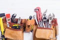 Tool belt with hand tools Royalty Free Stock Photo