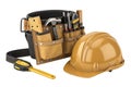 Tool Belt and Hard Hat, isolated on white background-generated by ai Royalty Free Stock Photo