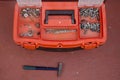 Tool box with different types of screws and nails Royalty Free Stock Photo