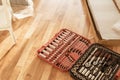 Tool box,set of bits and wrenches on laminated floor. Royalty Free Stock Photo