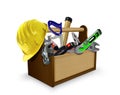 Tool box with Tools and Protective Helmet Royalty Free Stock Photo