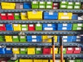 Tool Boxes on Shelf storage Warehouse Colourful Industrial Background