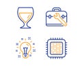 Tool case, Idea and Wine glass icons set. Cpu processor sign. Repair service, Creativity, Cabernet wineglass. Vector Royalty Free Stock Photo