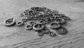 a tool closeup working repair washers fasteners flat spacer close industrial workshop metal repairs mechanical mechanic industry