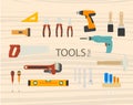 Tool flat vector icons set of wood