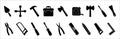 Tool icon set. Construction and carpenter vector icons set. Architecture instrument sign. Containing symbol of axes, lug wrench, Royalty Free Stock Photo