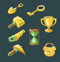 Tool icon set: spade, watch, hammer, pickaxe, saw, key, lock, money Royalty Free Stock Photo