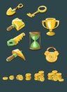 Tool icon set: spade, watch, hammer, pickaxe, saw, key, lock, money Royalty Free Stock Photo