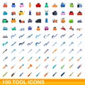 100 tool icons set, cartoon style Royalty Free Stock Photo