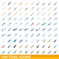 100 tool icons set, cartoon style