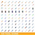 100 tool icons set, cartoon style Royalty Free Stock Photo