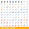 100 tool icons set, cartoon style Royalty Free Stock Photo