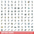 100 tool icons set, color line style