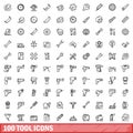 100 tool icons set, outline style Royalty Free Stock Photo