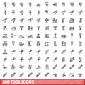 100 tool icons set, outline style Royalty Free Stock Photo