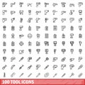 100 tool icons set, outline style Royalty Free Stock Photo