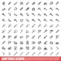 100 tool icons set, outline style