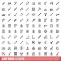 100 tool icons set, outline style Royalty Free Stock Photo
