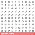 100 tool icons set, outline style