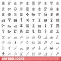 100 tool icons set, outline style Royalty Free Stock Photo