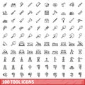 100 tool icons set, outline style Royalty Free Stock Photo