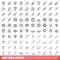 100 tool icons set, outline style Royalty Free Stock Photo