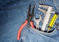 tool kit in jean pocket Royalty Free Stock Photo