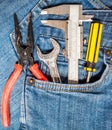 tool kit in jean pocket Royalty Free Stock Photo