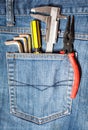 tool kit in jean pocket Royalty Free Stock Photo