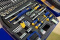 Tool kit socket wrenches in plastic box