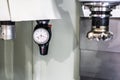 Tool magazine and interior of a CNC milling machine. Milling machining center. 3D tester Sensor for Measurement on Turning and