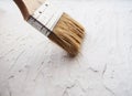 Tool for painting work. Spatula and brushes. Set of items for repair. Top view of a builder with a brush and spatula for applying