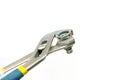 Tool for repairing plumbing. The metal key. Insulated device. Side view