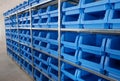 Tool Storage Box and Tool Chests Protective cases for tools and devices. blue plastic Storage boxes on Shelf for Royalty Free Stock Photo