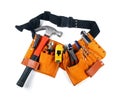 Toolbelt with various tools on white Royalty Free Stock Photo