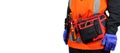 toolbelt on worker or repairman close up isolated on white Royalty Free Stock Photo