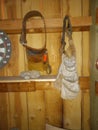 Toolbelts hanging on hooks in the shop after a day of work