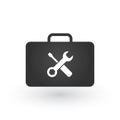 Toolbox or briefcase with tools icon, vector illustration isolated on white background.