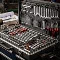 Toolbox containing an organized set of hand tools, including wrenches, Royalty Free Stock Photo