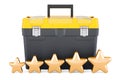 Toolbox with five golden stars. 3D rendering Royalty Free Stock Photo