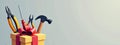 Toolbox gift concept for Christmas, featuring hammer, pliers, screwdriver, and festive elements, representing holiday Royalty Free Stock Photo
