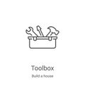 toolbox icon vector from build a house collection. Thin line toolbox outline icon vector illustration. Linear symbol for use on Royalty Free Stock Photo