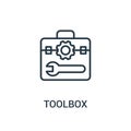 toolbox icon vector from seo collection. Thin line toolbox outline icon vector illustration. Linear symbol for use on web and Royalty Free Stock Photo
