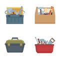 Toolbox icons set cartoon vector. Various toolbox with instrument inside Royalty Free Stock Photo