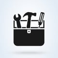 Toolbox with instruments inside. Workman`s toolkit. Workbox in icon style. Vector illustration