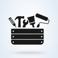 Toolbox with instruments inside. Workman`s toolkit. Workbox in icon style. Vector illustration