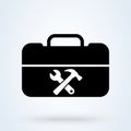 Toolbox with instruments inside. Workman`s toolkit. Workbox in icon style. Vector illustration