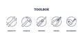 Toolbox instruments for various work usage types outline icons collection